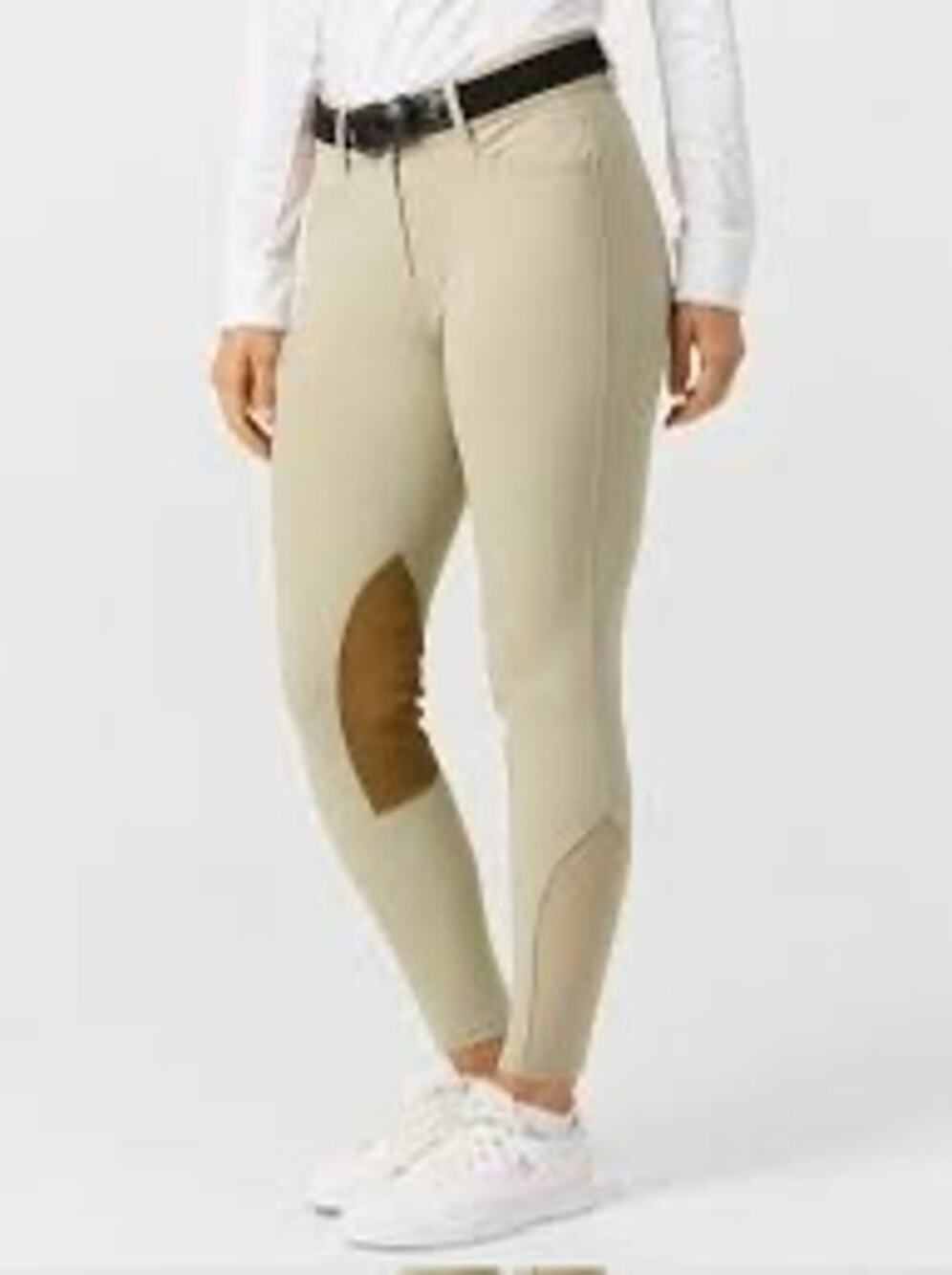 OVATION Show Tan Suede Faux Suede Knee Patch Hunter Dynamic Breeches Pants sz 12